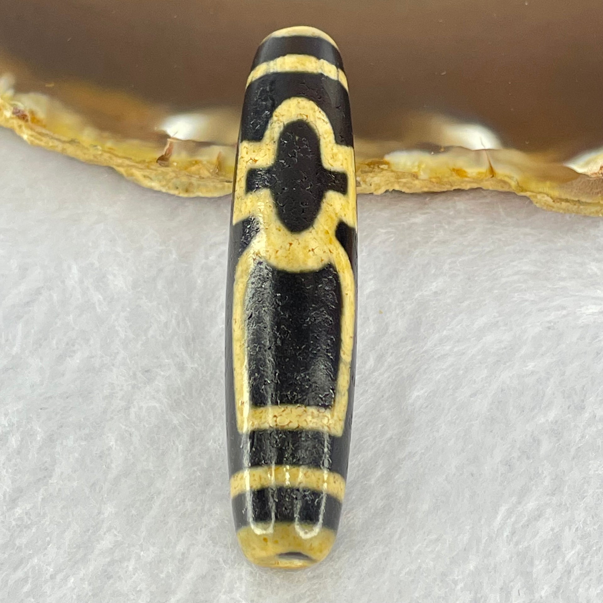 Natural Powerful Tibetan Old Oily Agate Cai Shen with Moon Sun Star Dzi Bead Heavenly Master (Tian Zhu) 财神长天珠 16.79g 58.2 by 13.6mm - Huangs Jadeite and Jewelry Pte Ltd