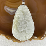 Type A Faint Green Lavender with Faint Yellow Patch Jadeite Bird with Flowers Pendant 79.61g 78.7 by 47.1 by 12.2mm - Huangs Jadeite and Jewelry Pte Ltd