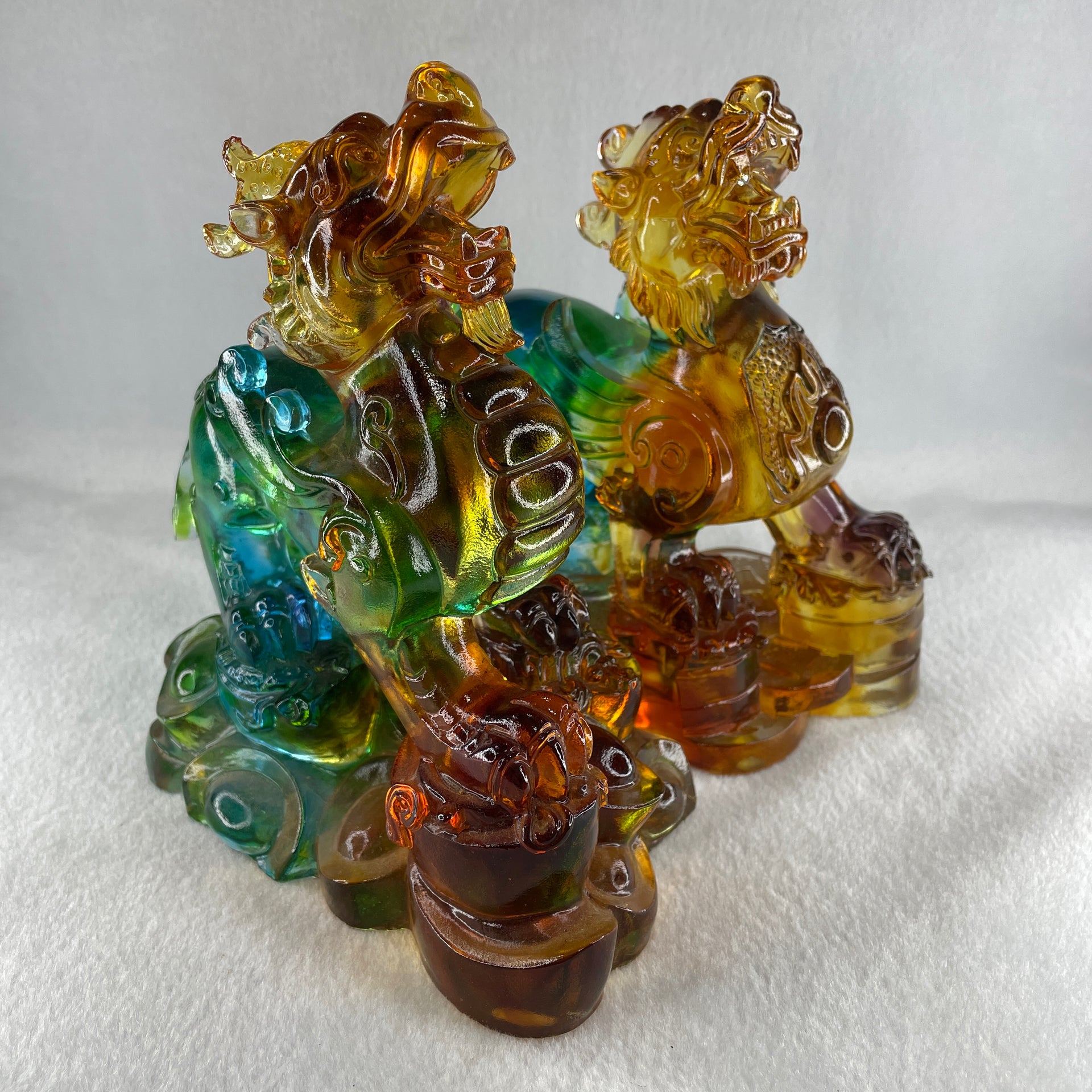 Liuli Pixiu with Treasures Pair Display 1,690.6g 155.0 by 80.0 by 160.0mm, 1,628.6g 151.0 by 87.0 by 158.0mm - Huangs Jadeite and Jewelry Pte Ltd