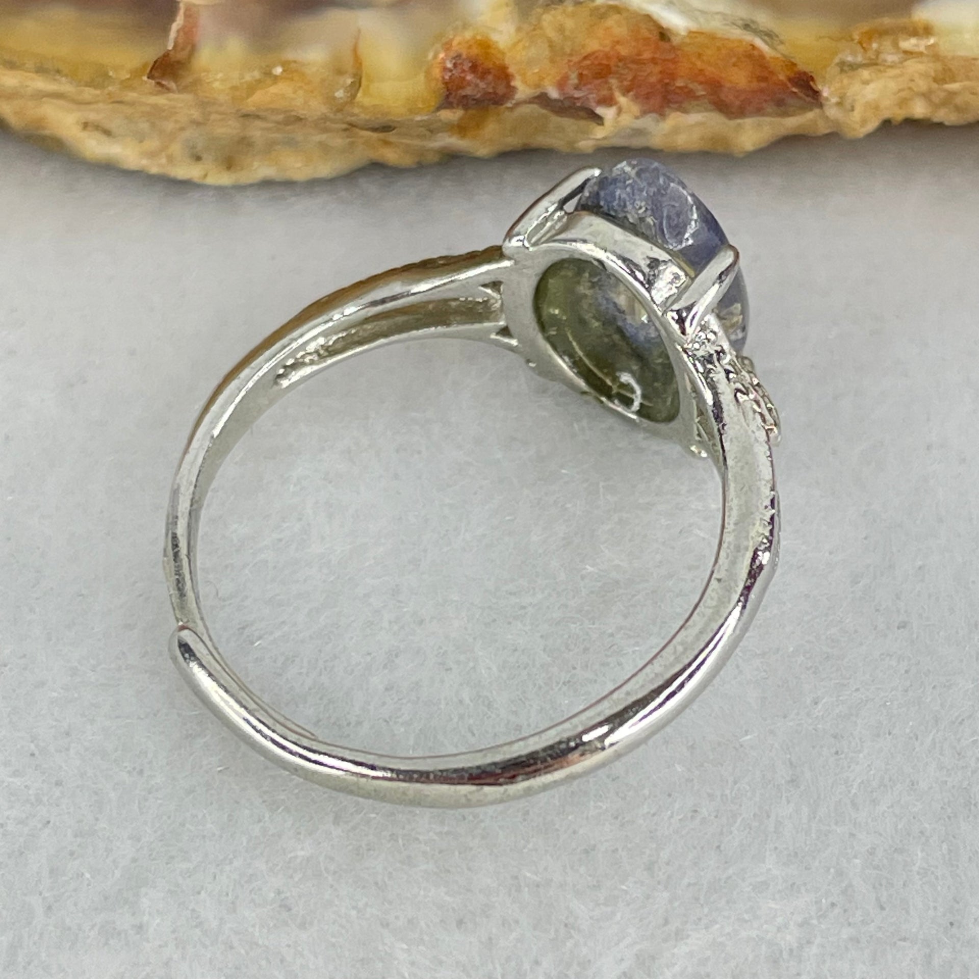 Rare Above Average Natural Blue Dumortierite Rutilated Quartz in S925 Sliver Ring (Adjustable Size) 1.54g 11.0 by 6.2 by 3.0mm - Huangs Jadeite and Jewelry Pte Ltd