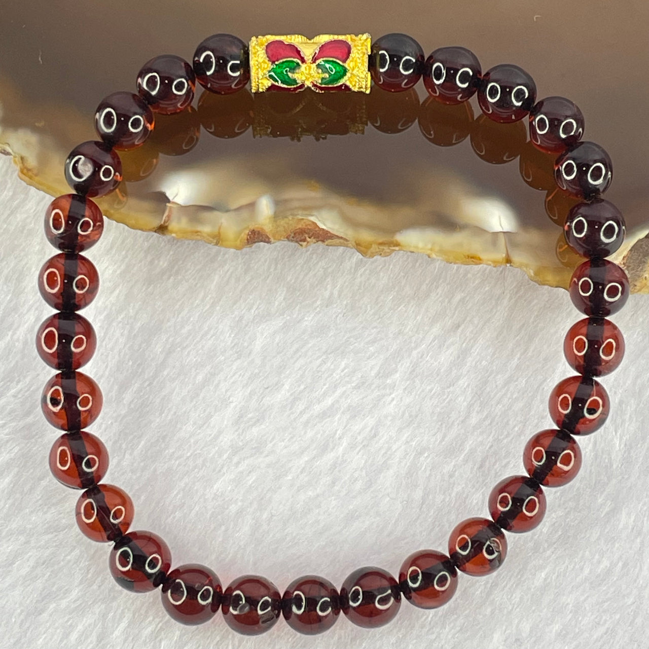 Natural Dark Blood Red Amber Beads Bracelet 天然血珀手链 4.86g 15.5cm 6.2mm 28 Beads - Huangs Jadeite and Jewelry Pte Ltd