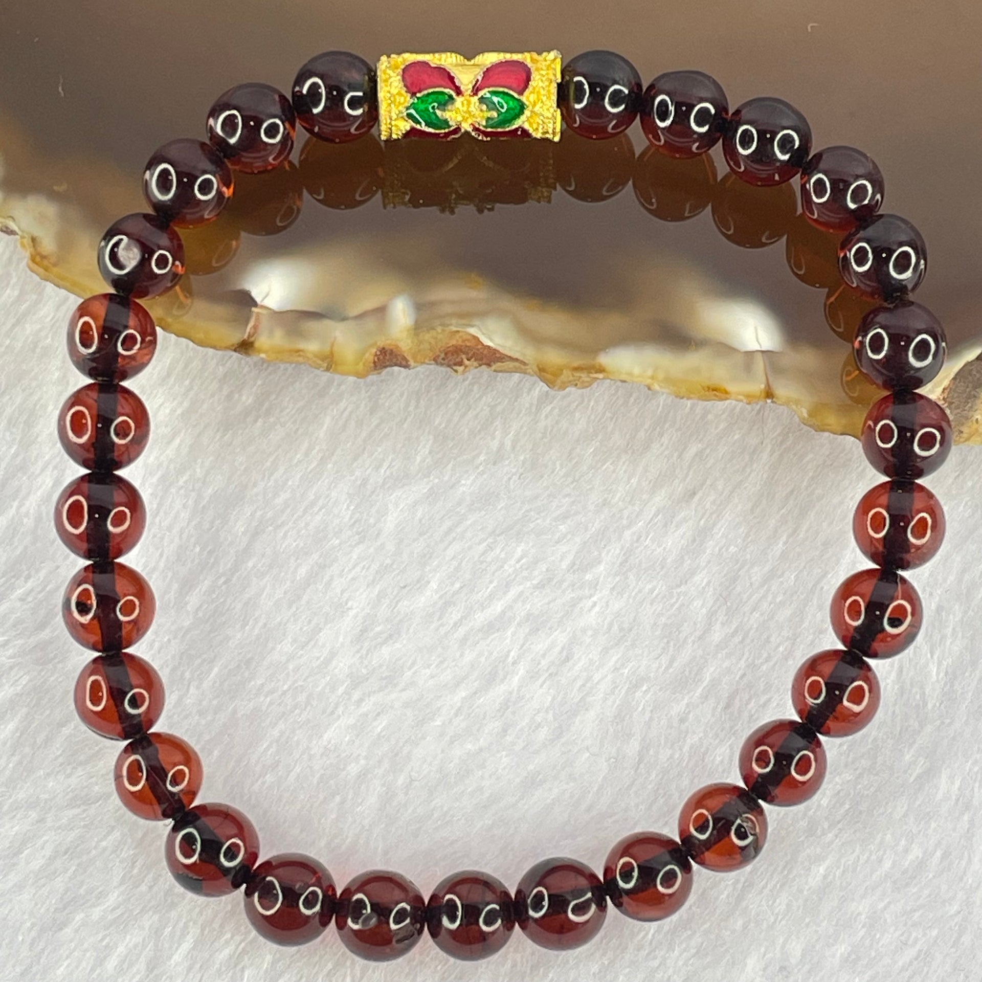 Natural Dark Blood Red Amber Beads Bracelet 天然血珀手链 4.86g 15.5cm 6.2mm 28 Beads - Huangs Jadeite and Jewelry Pte Ltd