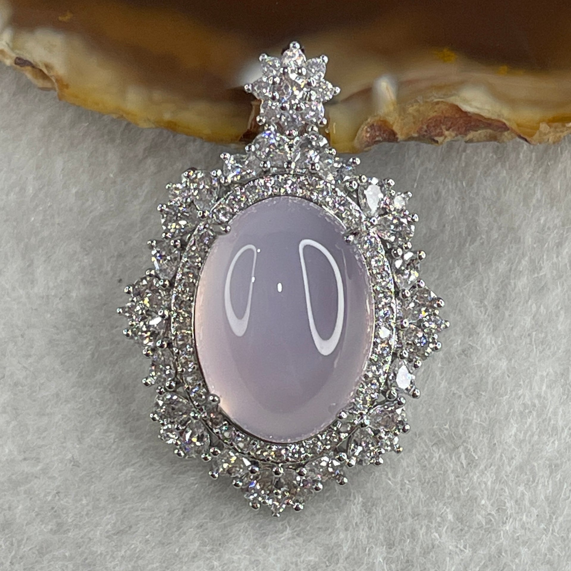 Natural Pink Chalcedony Agate Pendant on S925 Sliver with Cubic Zirconia 7.43g 17.9 by 13.0 by 8.0mm - Huangs Jadeite and Jewelry Pte Ltd