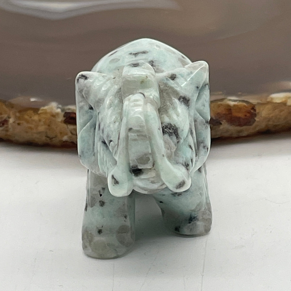 Natural Kiwi Stone Elephant Mini Display Specimen | (52.38g | 52.0 x 24.6 x 35.3mm Dimensions | Heart & Root Chakra Synergy, "Ji Xiang" Wealth Anchor, Joyful Harmony & Mindful Feng Shui Catalyst)