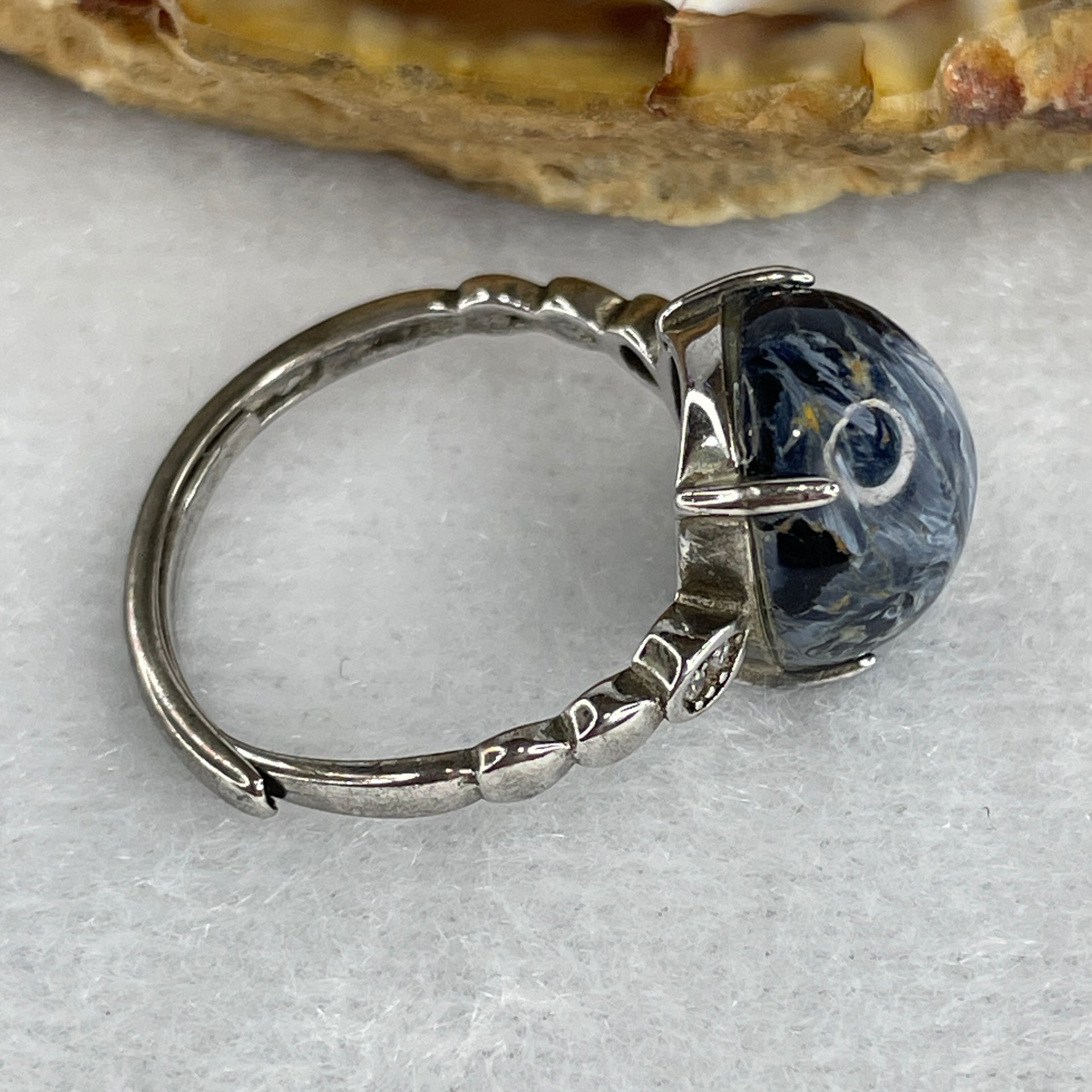 Good Grade Natural Blue Pietersite in S925 Sliver 2.84g 11.2 by 6.5mm (Adjustable Size) - Huangs Jadeite and Jewelry Pte Ltd