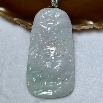Type A Light Lavender With Green Patches Jadeite Shan Shui Pendent 82.97g 84.5 by 43.4 by 11.7mm