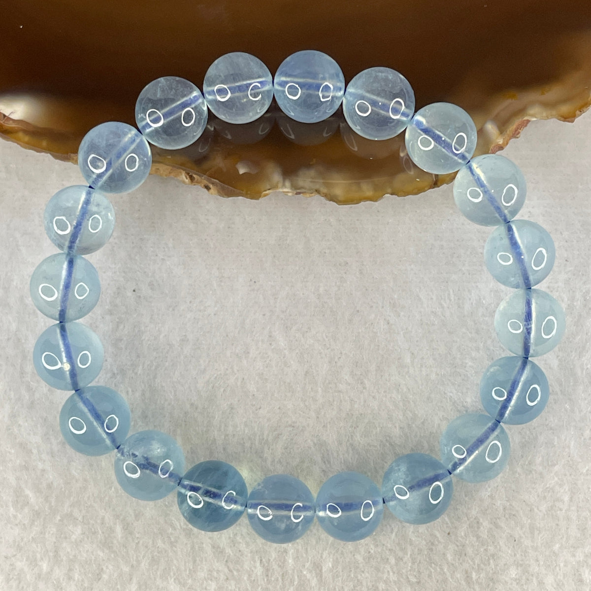Certified Above Average Natural Aquamarine Beads Bracelet | 16cm with 20 Beads 9.7mm (24.80g | Ocean Blue Translucency | Throat & Third Eye Chakra Harmony, Tranquil Communication & Serene Wealth Shield)