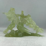 Natural Green Serpentine Twin Magpie Birds on Tree with Wooden Stand Display 792.2g L203.0 by B146.0 by H170.0 mm - Huangs Jadeite and Jewelry Pte Ltd