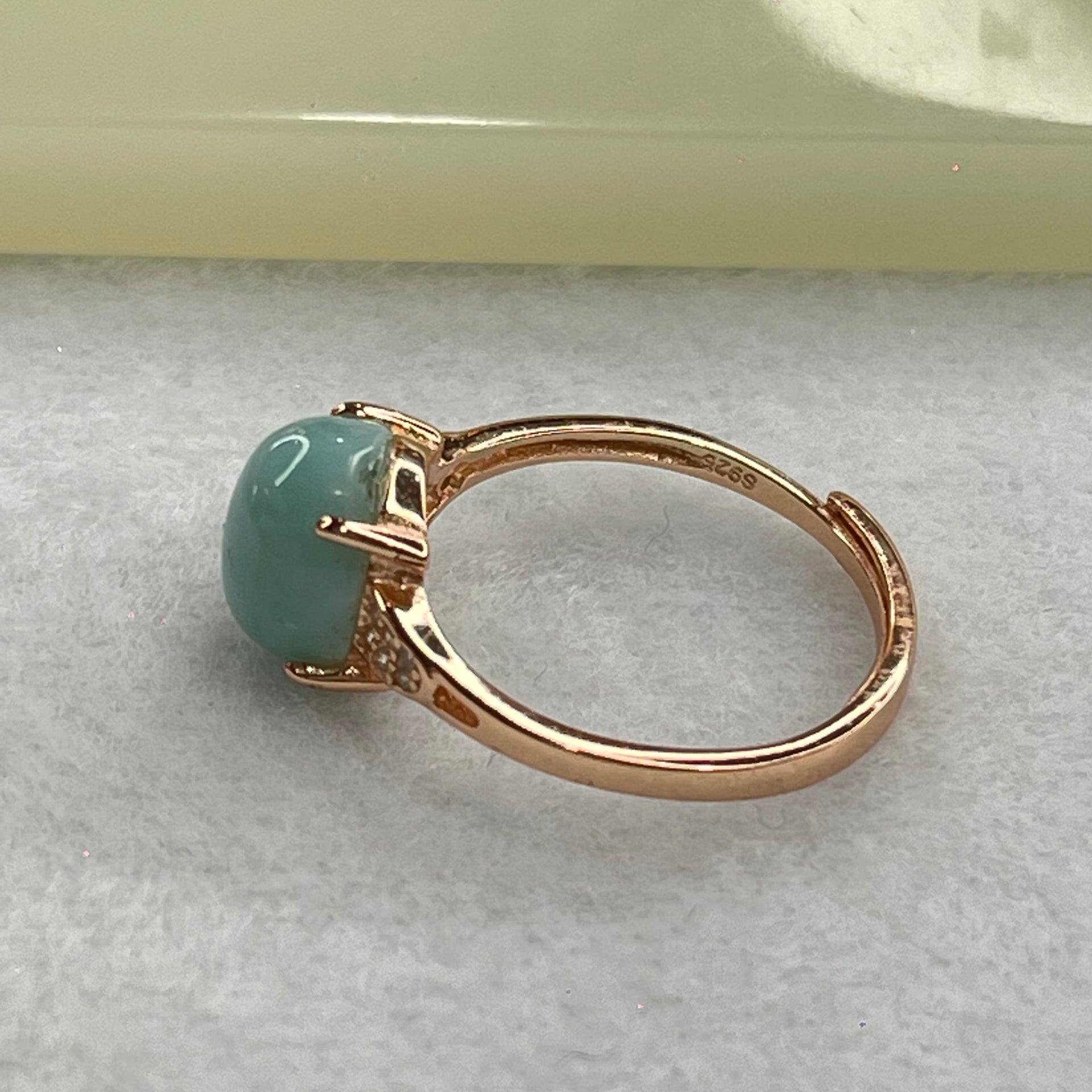 Natural Larimar in S925 Silver Rose Gold Color Ring (Adjustable Size) 2.43g 10.1 by 8.2 by 5.5mm - Huangs Jadeite and Jewelry Pte Ltd