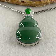 Natural Type A Omphacite Green Jadeite Hulu Necklace in S925 Silver | (16.65g | 58cm S925 | 27.5 x 21.1 x 3.0mm | Health, Abundance & Negative Energy Absorber, Feng Shui Prosperity & Longevity Necklace) - Huangs Jadeite and Jewelry Pte Ltd