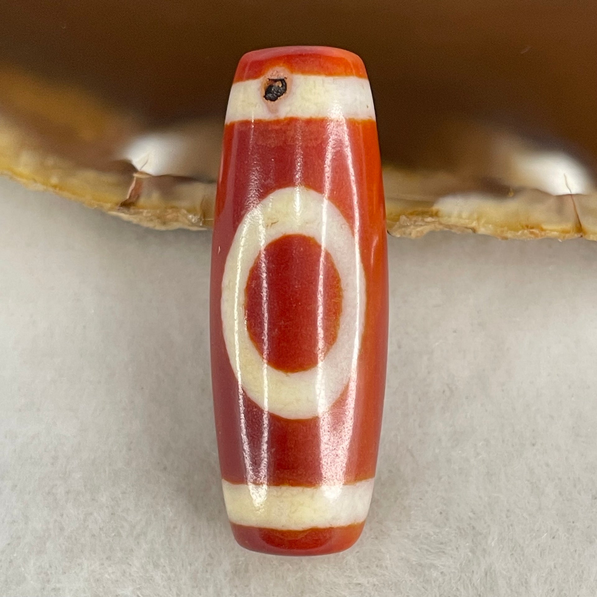 Natural Powerful Tibetan Old Oily Red White Agate One Eye Wood Element Dzi Bead Heavenly Master (Tian Zhu) 一眼木元素天珠 11.06g 38.2 by 13.6mm - Huangs Jadeite and Jewelry Pte Ltd