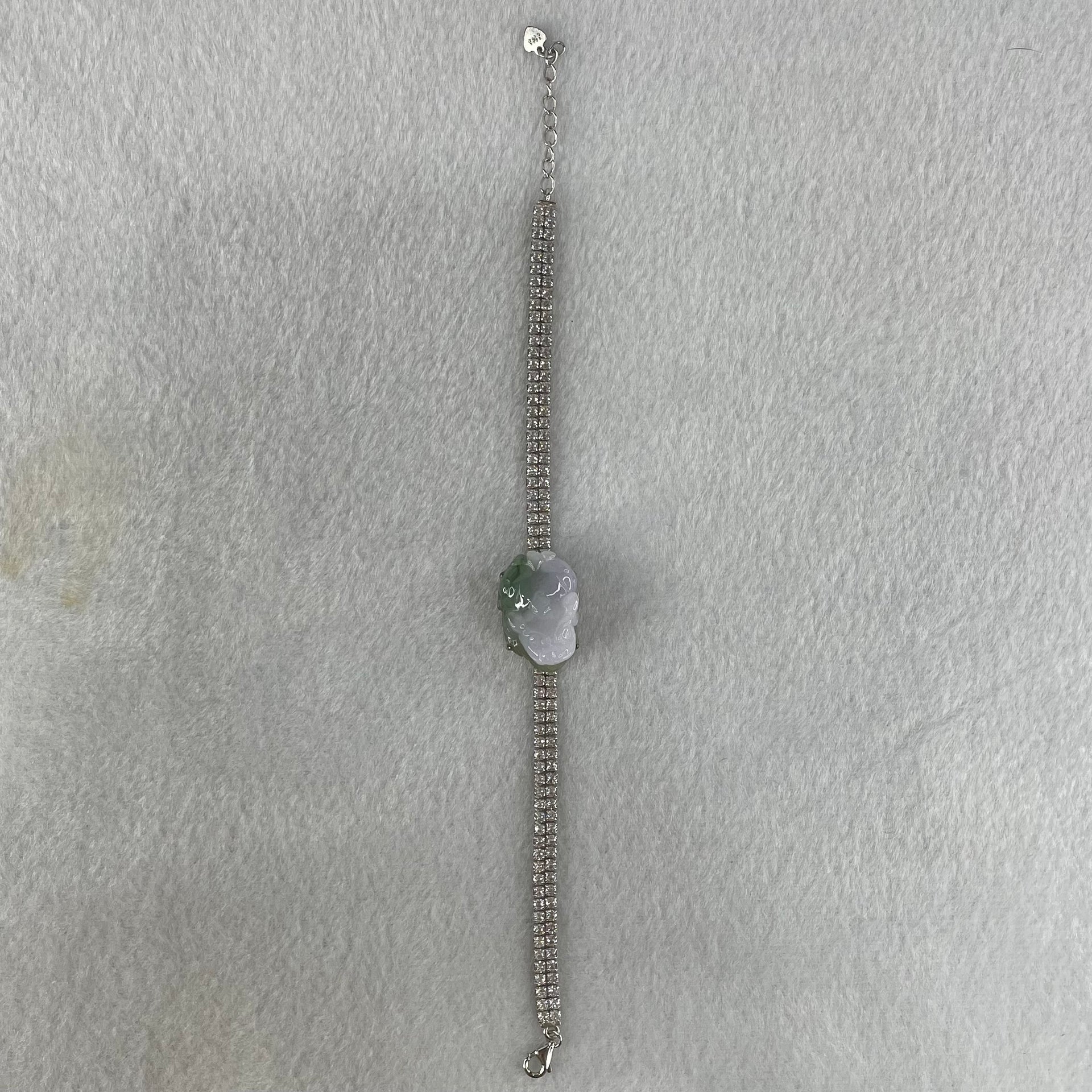 Type A Lavender and Blueish Green Jadeite Male Pixiu in S925 Sliver with Crystals Bracelet 14.06g 22.2 by 15.5 by 13.0mm - Huangs Jadeite and Jewelry Pte Ltd