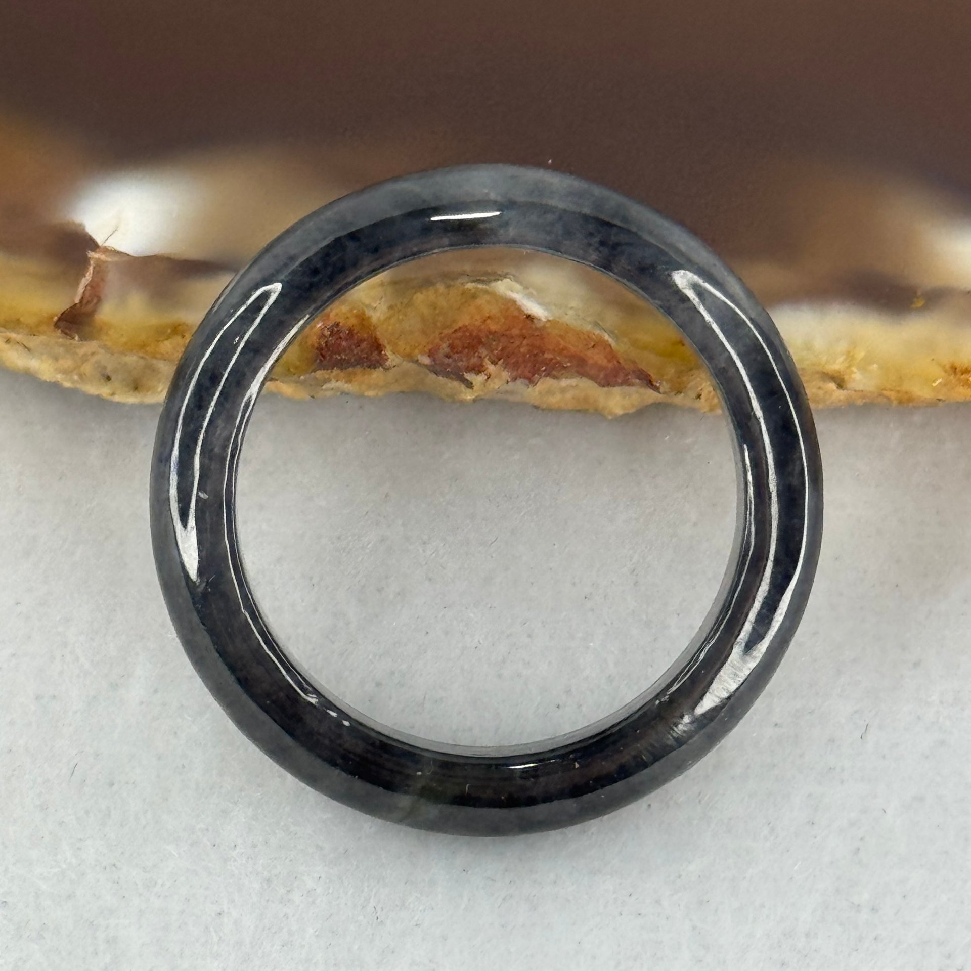 Type A Icy Wuji Black Grey Jadeite Ring 2.58g 4.3 by 3.3mm US 7.75 HK 17 (Very Slight Fine Internal Lines) - Huangs Jadeite and Jewelry Pte Ltd