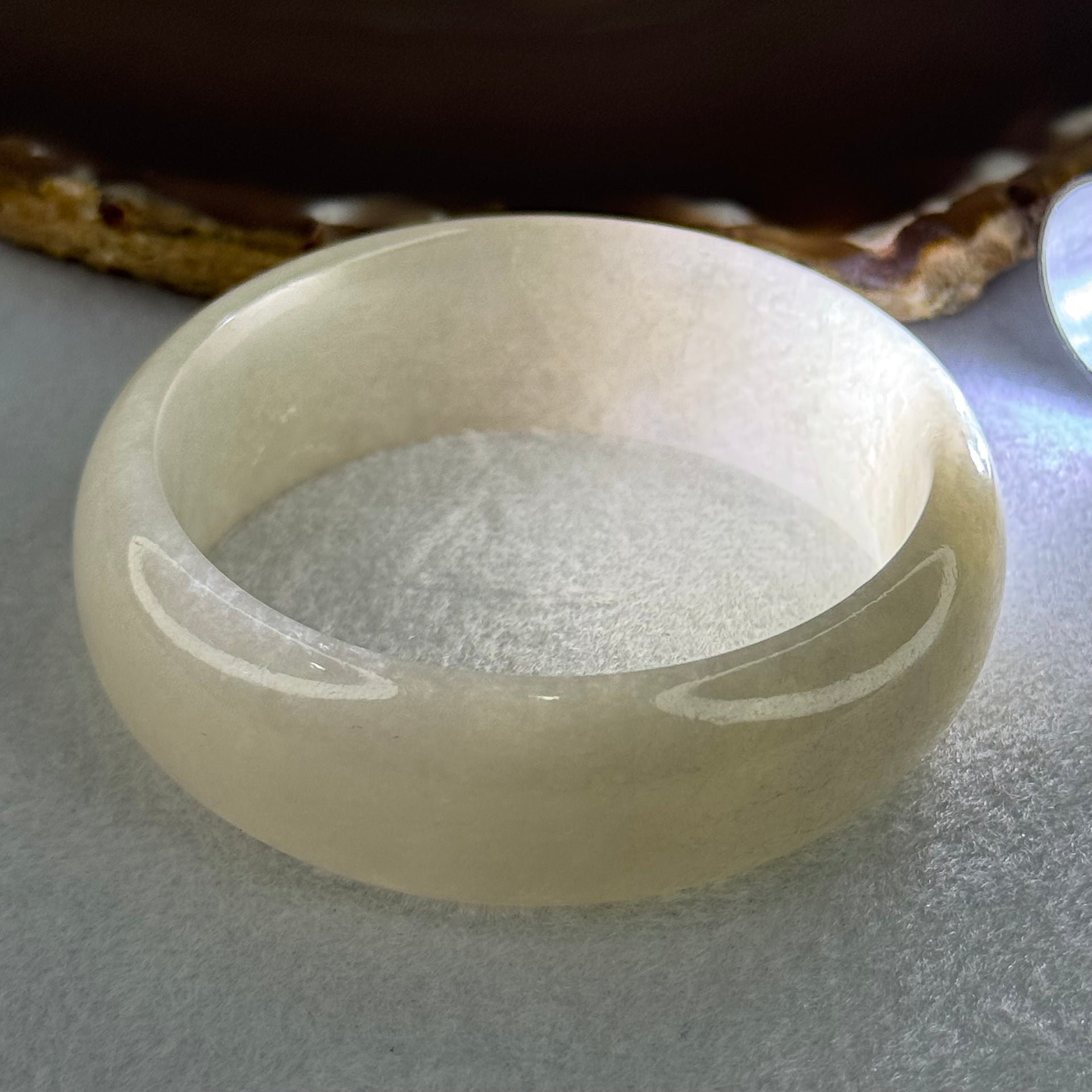 Type A Faint Green Lavender Jadeite Bangle Internal Diameter 53.6mm 69.94g 19.5 by 7.6mm (Internal Lines) - Huangs Jadeite and Jewelry Pte Ltd