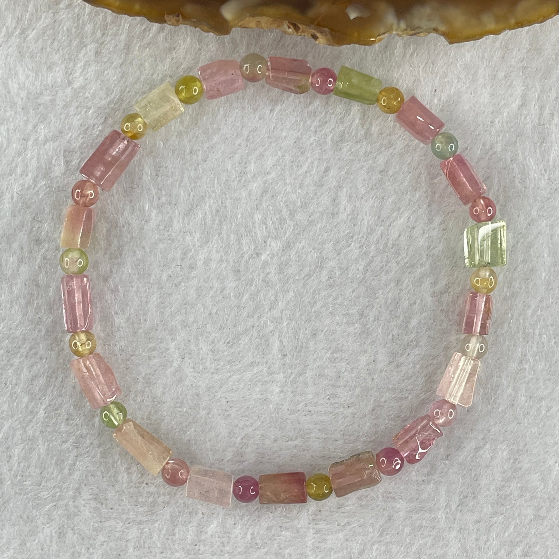 Natural Tourmaline Crystal Barrel Bracelet 6.34g 15.5cm 5.2 by 8.5mm 18Beads - Huangs Jadeite and Jewelry Pte Ltd