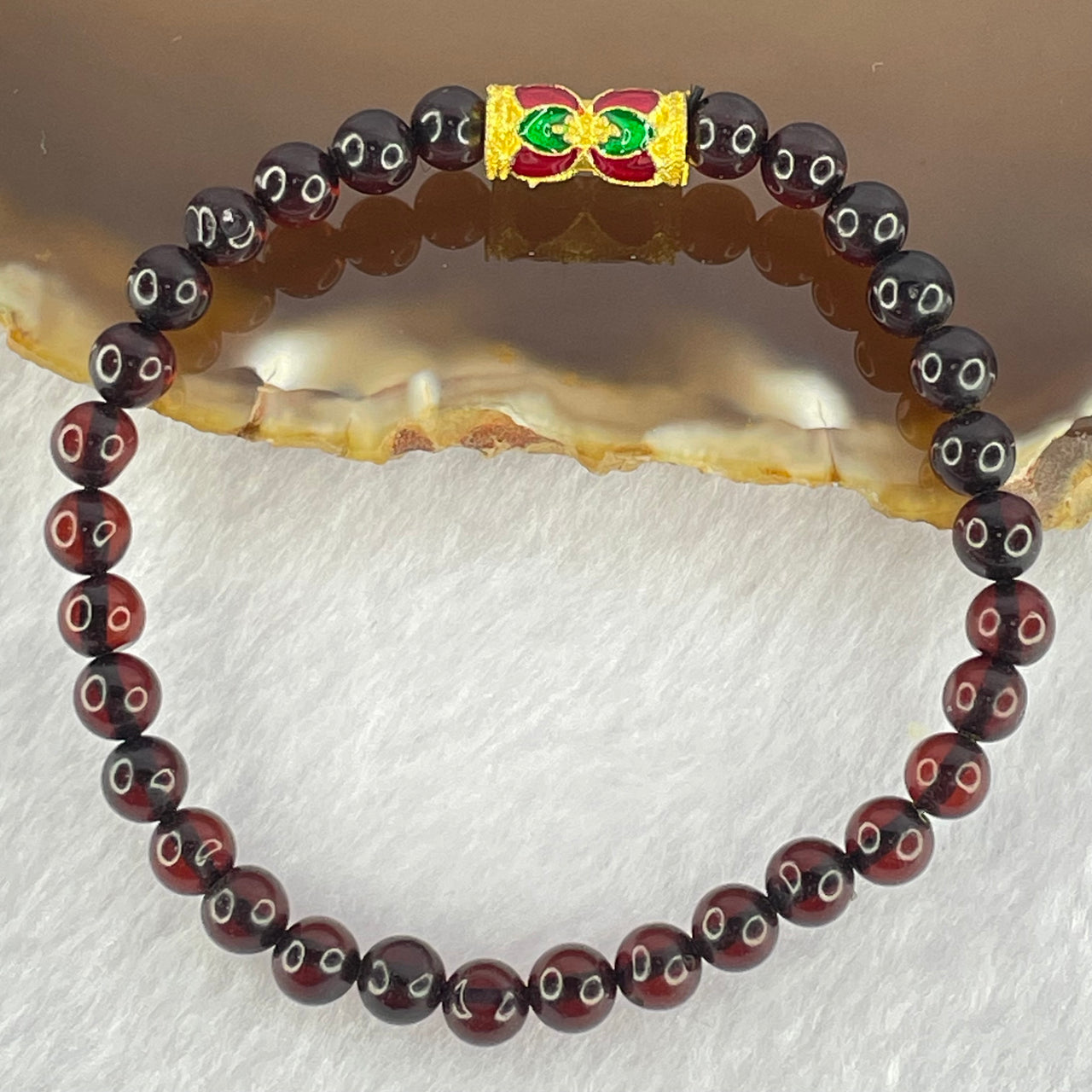 Natural Dark Blood Red Amber Beads Bracelet 天然血珀手链  3.95g 15cm 5.4mm 31 Beads - Huangs Jadeite and Jewelry Pte Ltd