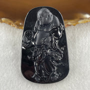Type A Opaque to Partial Translucent Black Omphacite Jadeite Milo Laughing Buddha Pendant 22.86g 64.6 by 40.5 by 8.7mm - Huangs Jadeite and Jewelry Pte Ltd