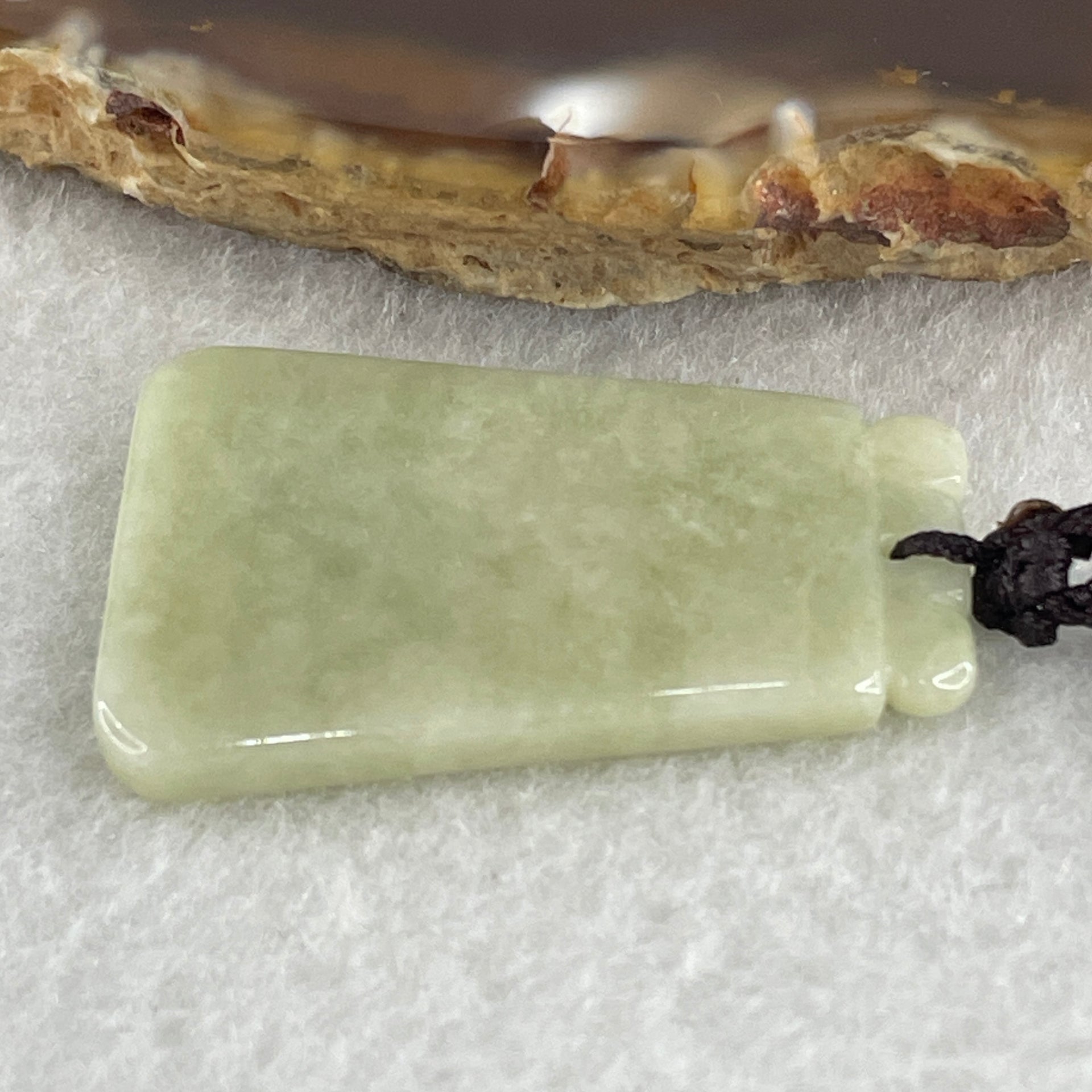 Natural Type A Green Jadeite Wu Shi Pai Pendant 7.58g 34.2 by 22.9 by 3.3mm - Huangs Jadeite and Jewelry Pte Ltd