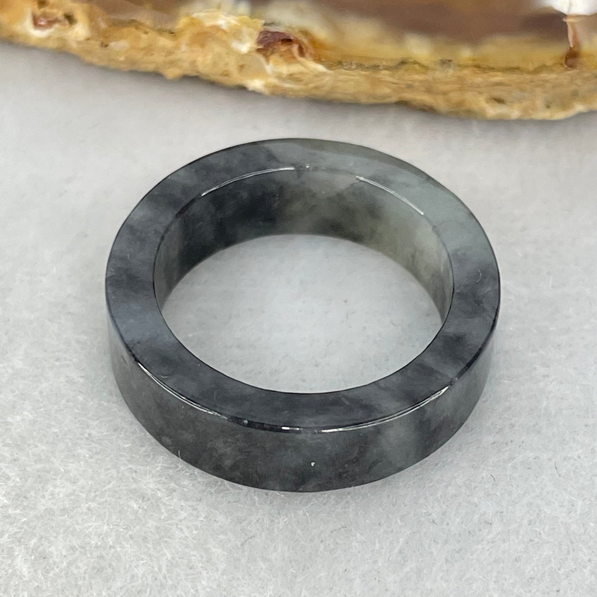 Type A Wuji Black Grey Jadeite Ring 3.70g 6.4 by 3.0mm US6.8 HK15 - Huangs Jadeite and Jewelry Pte Ltd