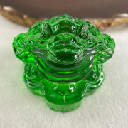 Natural Green Liuli 3 Legged Toad with Ancient Coin Display 140.22g 62.5 by 53.0 by 46.5mm - Huangs Jadeite and Jewelry Pte Ltd
