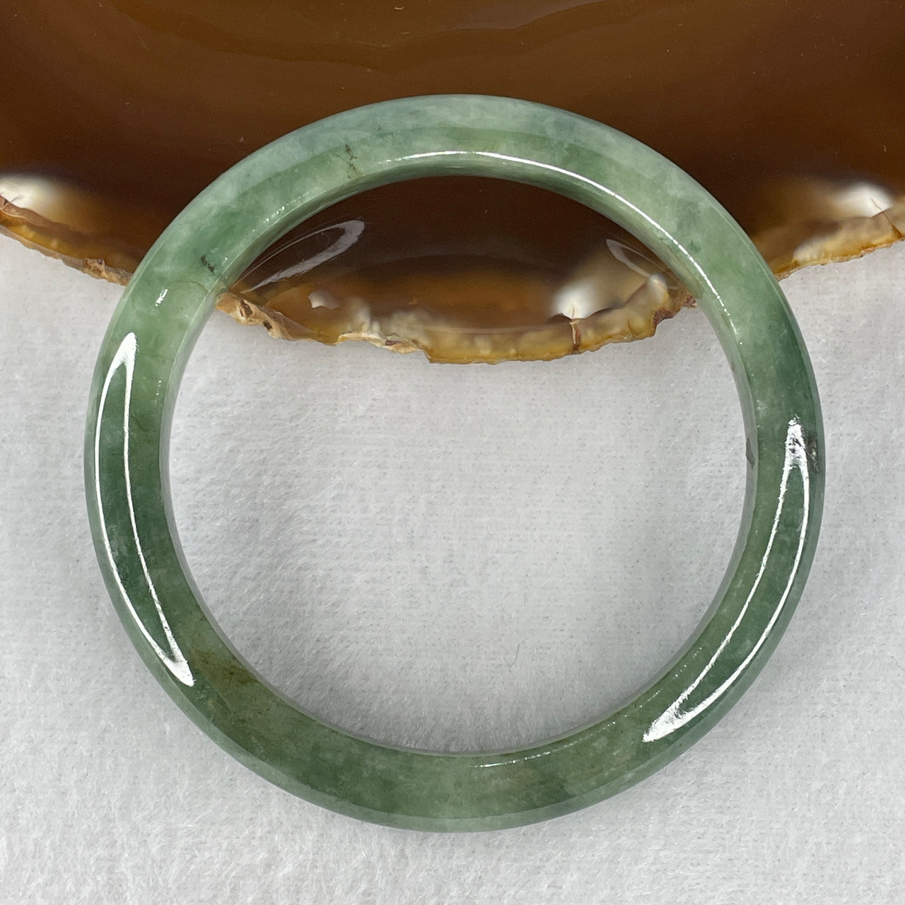 Certified Natural Type A Green Jadeite Bangle 42.515g Internal Diameter 57.8mm 10.5 by 8.4mm (Internal Lines)