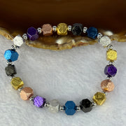 Natural Meteorite in Multi Color Blocks with Mini Stainless Steel Beads Bracelet 天然天铁手链 36.39g 16cm 6.4mm 19 pcs - Huangs Jadeite and Jewelry Pte Ltd