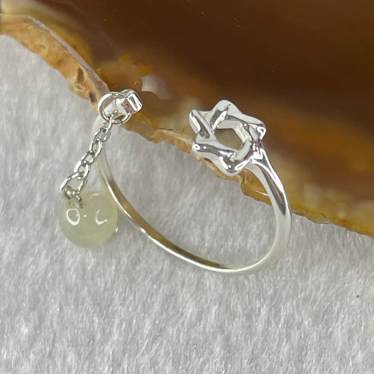 Type A Faint Green Jadeite Suspended Bead with Crystals in S925 Sliver Ring (Adjustable Size) 1.20g 5.5mm - Huangs Jadeite and Jewelry Pte Ltd