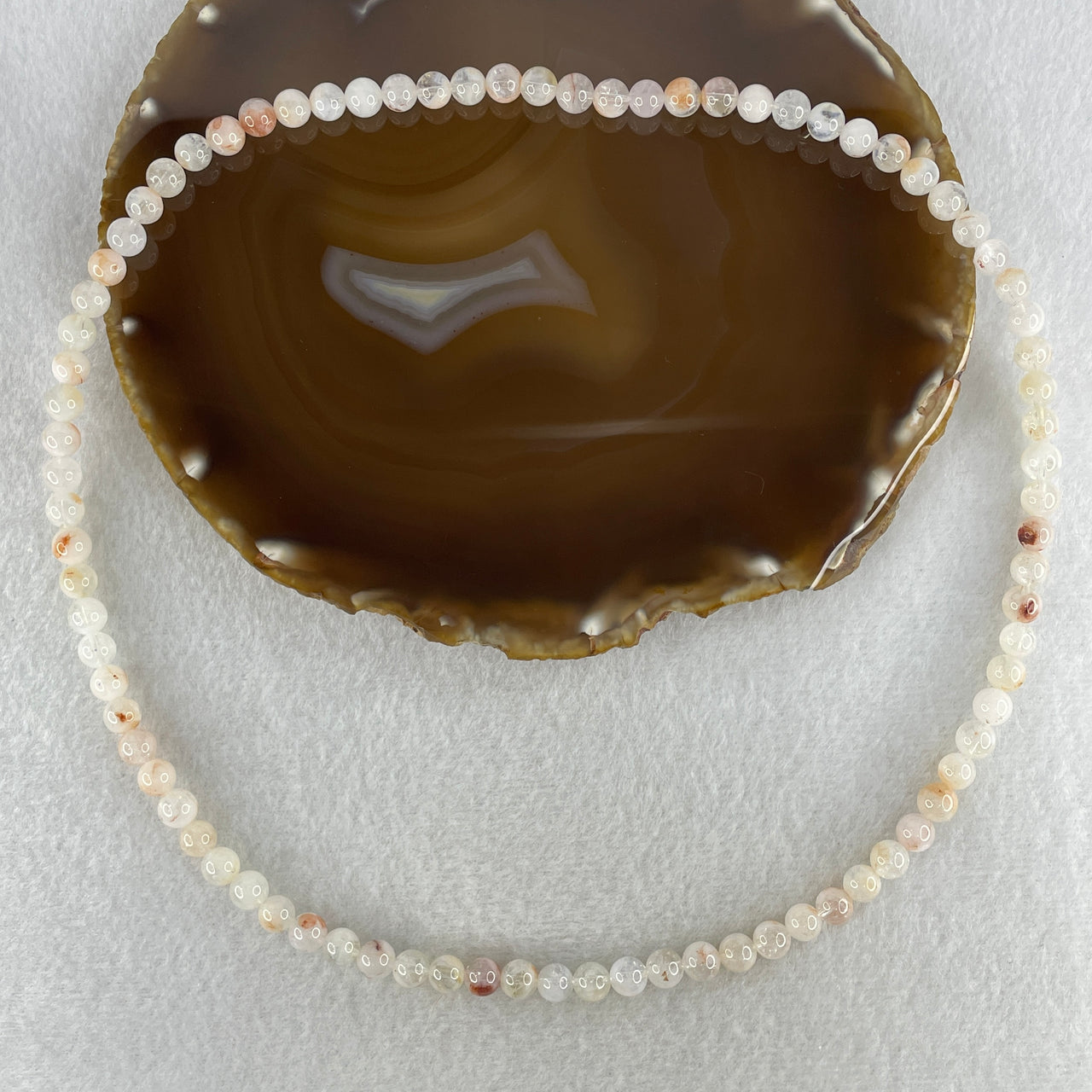 Natural Pinky Ferruginous Quartz Beads Necklace 34.52g 52cm 6.9mm 84Beads