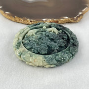 Type A Demin Blue with Light Blueish Green Jadeite Twin Birds with Prosperity Flowers Bangle Inner Diameter 57.4mm 12.4 by 11.9mm and Pendant 55.3 by 13.1mm Total Weight 156.22g - Huangs Jadeite and Jewelry Pte Ltd