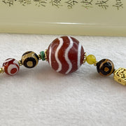 Natural Agate Necklace with Tian Zhu Dzi Beads (4 Lines, 1 Eye Sky Door and 3 Eyes) with Turquoise Beads 23.29g 17.9 by 18.3mm 1 Bead 12.3 by 8.4mm 2 Beads 8.3mm 4 Beads - Huangs Jadeite and Jewelry Pte Ltd