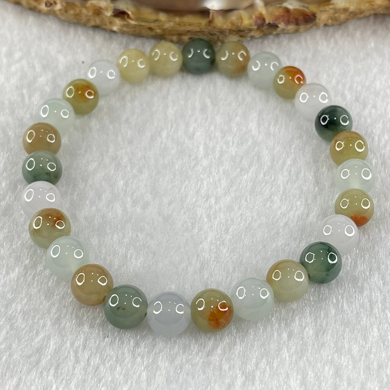 Type A Muti Color Green Light Lavender and Yellow Jadeite Beads Bracelet Bracelet 15.09g 15.5cm 7.0mm 27 Beads - Huangs Jadeite and Jewelry Pte Ltd
