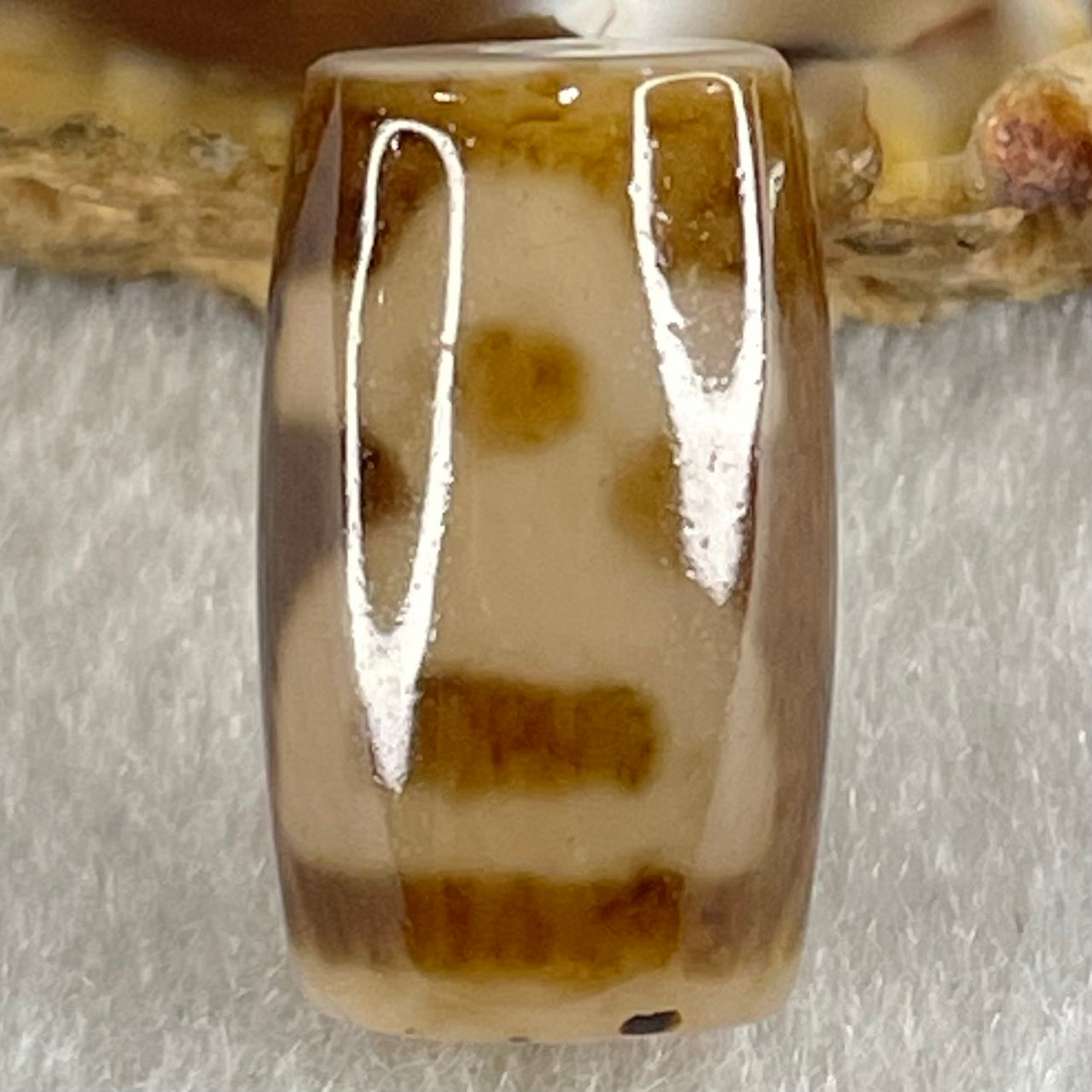 Natural Powerful Tibetan Old Oily Agate Double Cai Shen Dzi Bead Heavenly Master (Tian Zhu) 双财神长天珠 4.60g 19.4 by 11.6mm - Huangs Jadeite and Jewelry Pte Ltd