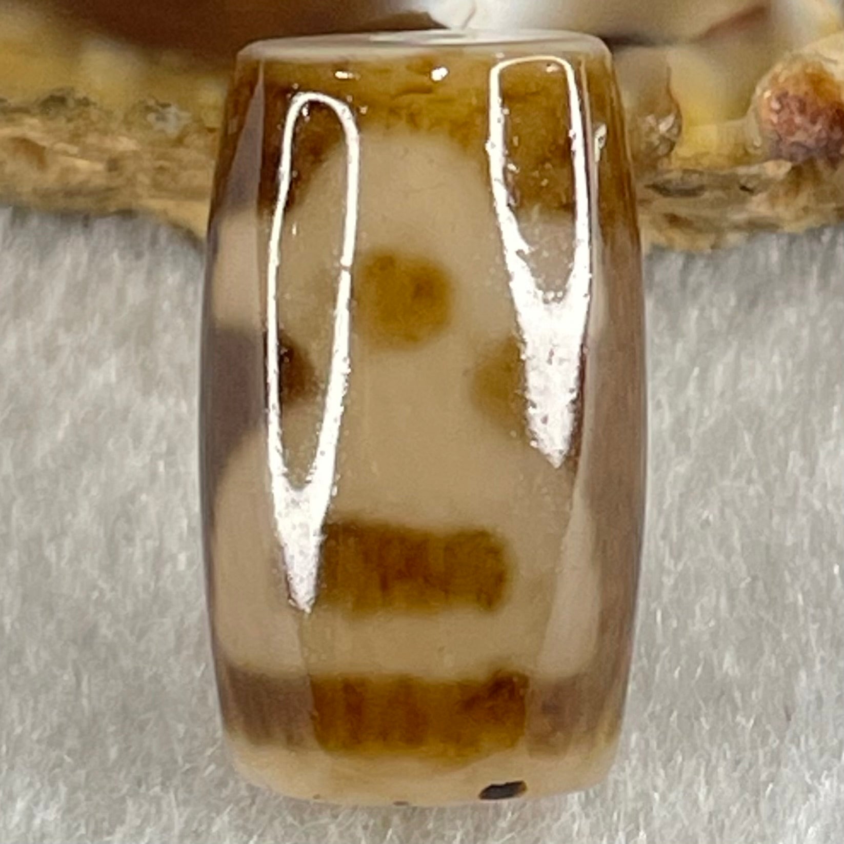 Natural Powerful Tibetan Old Oily Agate Double Cai Shen Dzi Bead Heavenly Master (Tian Zhu) 双财神长天珠 4.60g 19.4 by 11.6mm - Huangs Jadeite and Jewelry Pte Ltd