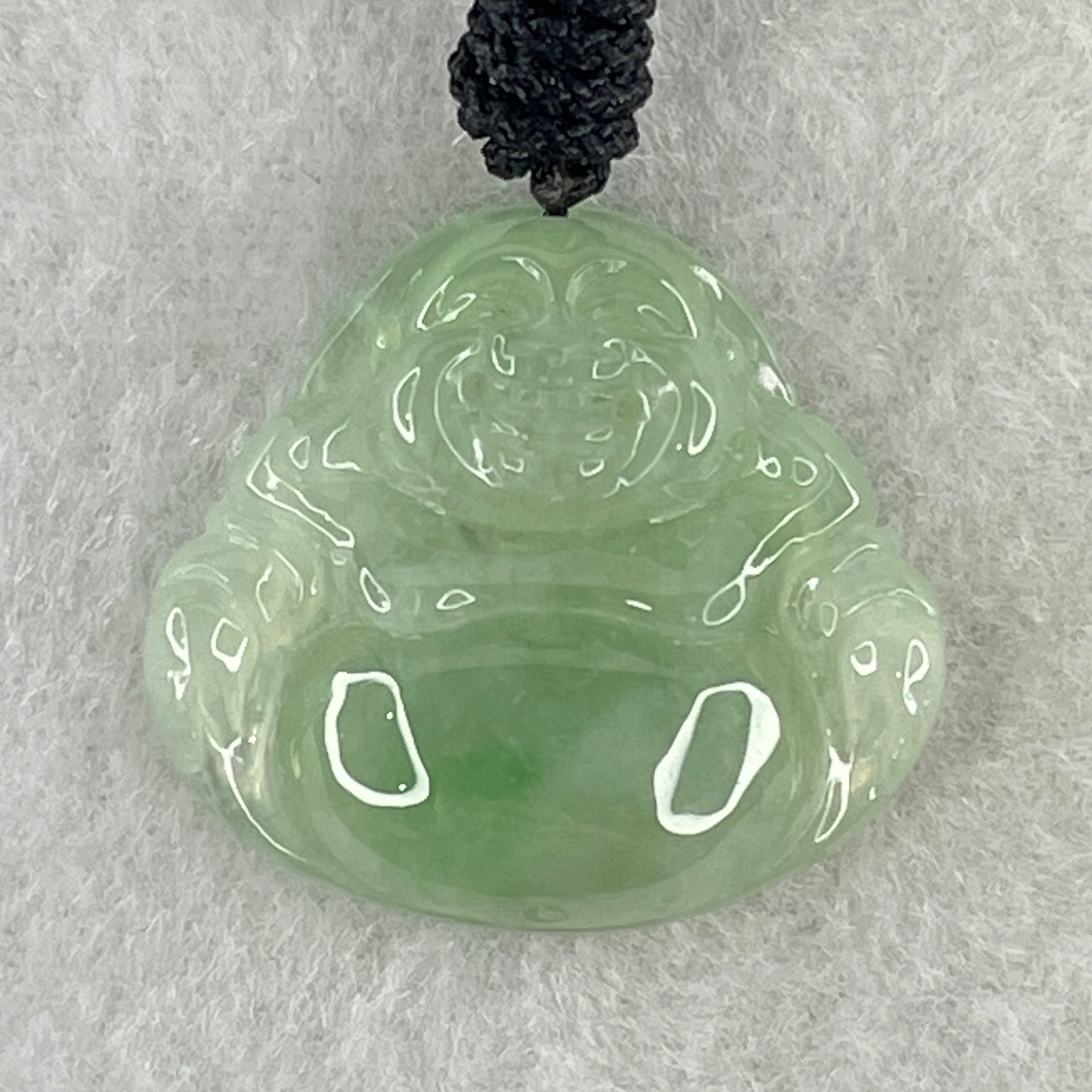 Type A Natural Semi Icy Light Green Jadeite Milo Buddha Pendant 9.03g 25.8 by 28.8 by 6.7mm - Huangs Jadeite and Jewelry Pte Ltd