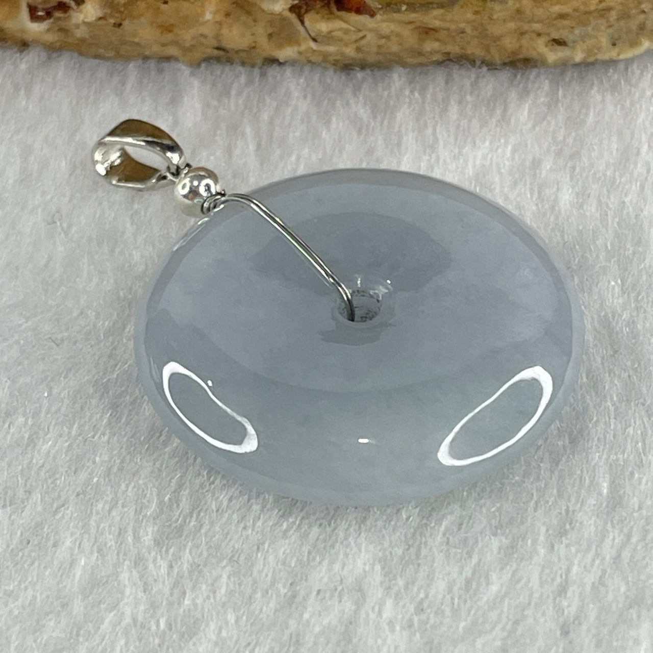 Natural Type A Lavender Jadeite Ping An Kou Donut Pendant in Silver Clasp Signifying Protection Blessings 6.54g 24.0 by 5.5mm