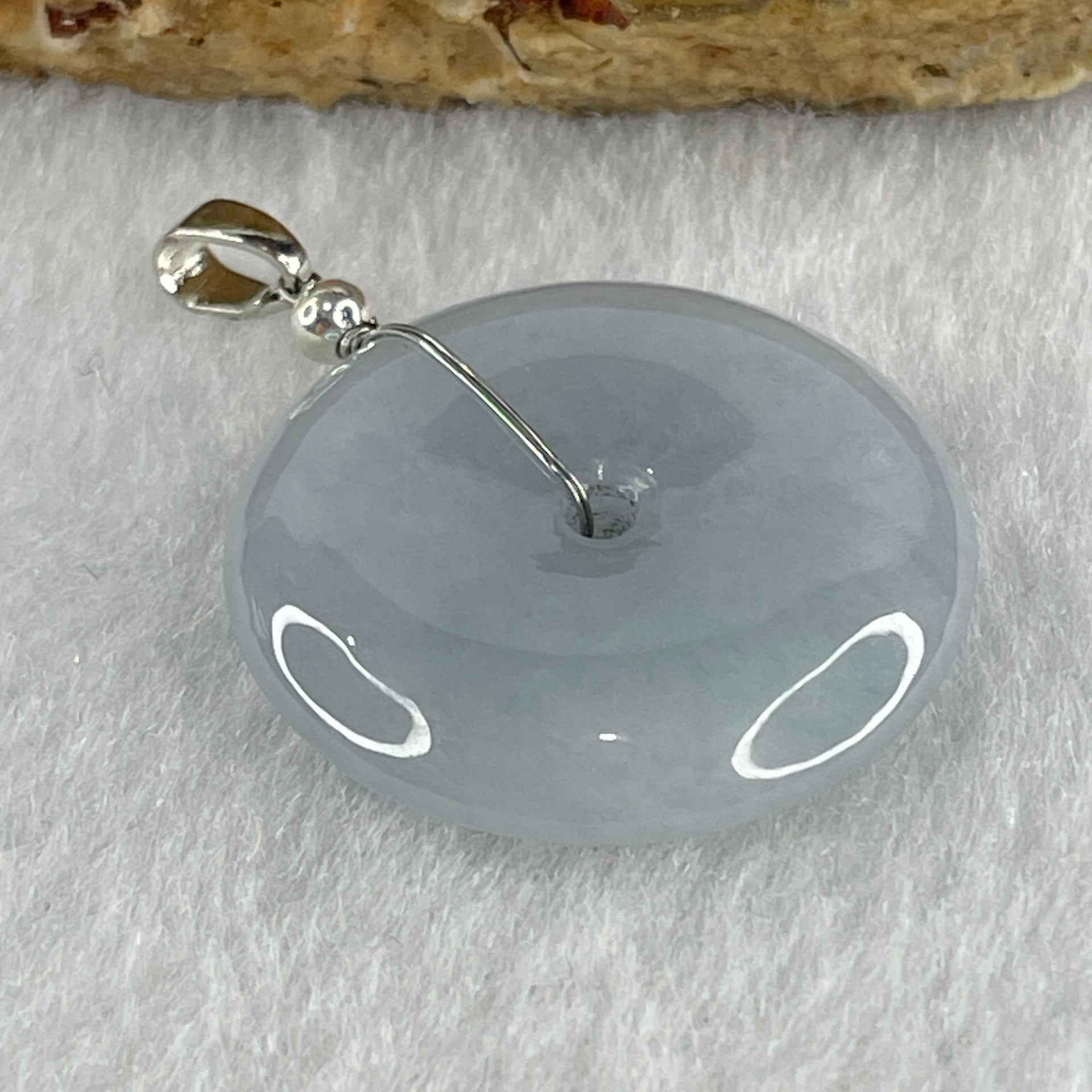 Natural Type A Lavender Jadeite Ping An Kou Donut Pendant in Silver Clasp Signifying Protection Blessings 6.54g 24.0 by 5.5mm - Huangs Jadeite and Jewelry Pte Ltd
