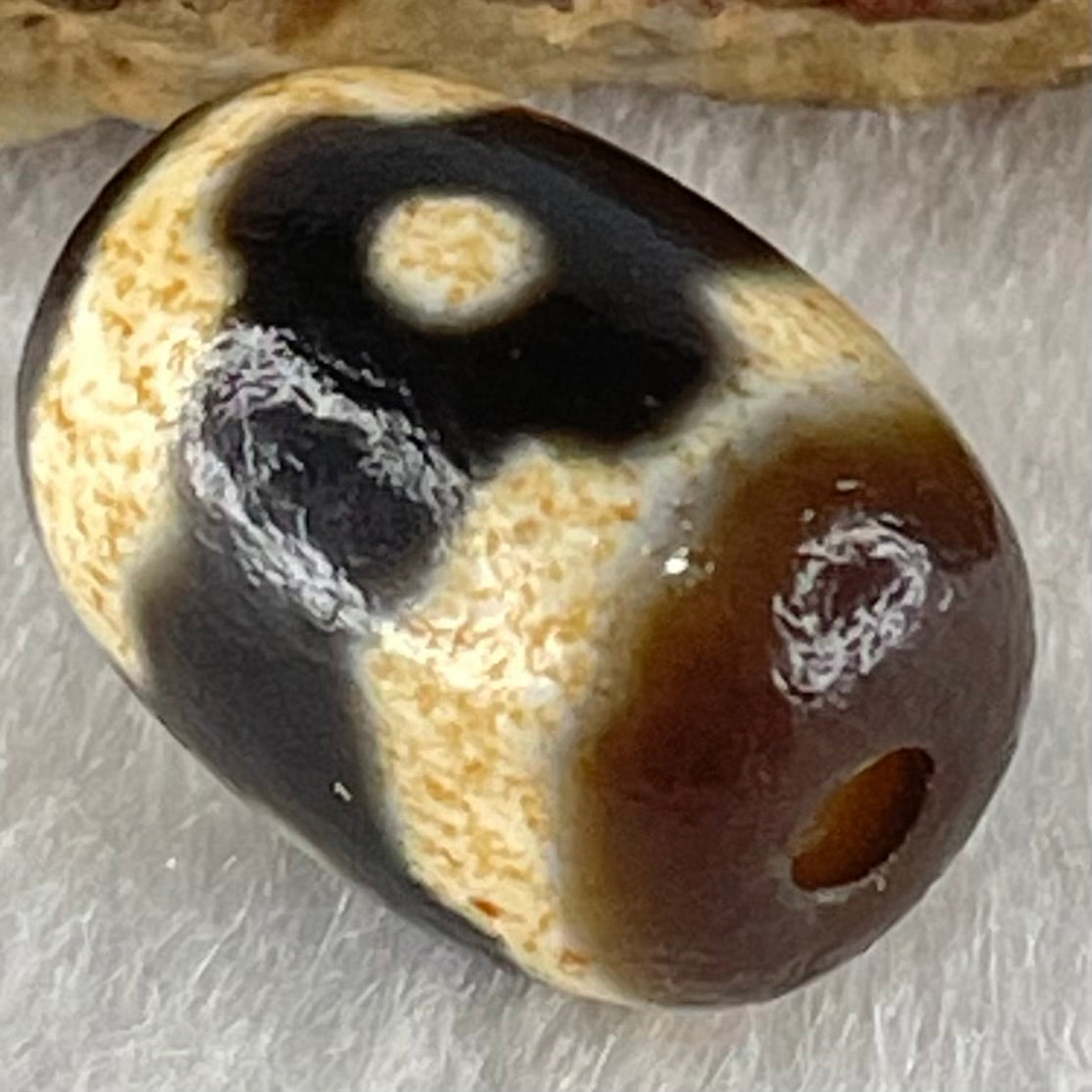 Natural Powerful Tibetan Old Oily Dark Brown With White Agate 3 Eyes Dzi Bead Heavenly Master (Tian Zhu) 三眼天诛 3.32g 16.0 by 11.7mm - Huangs Jadeite and Jewelry Pte Ltd