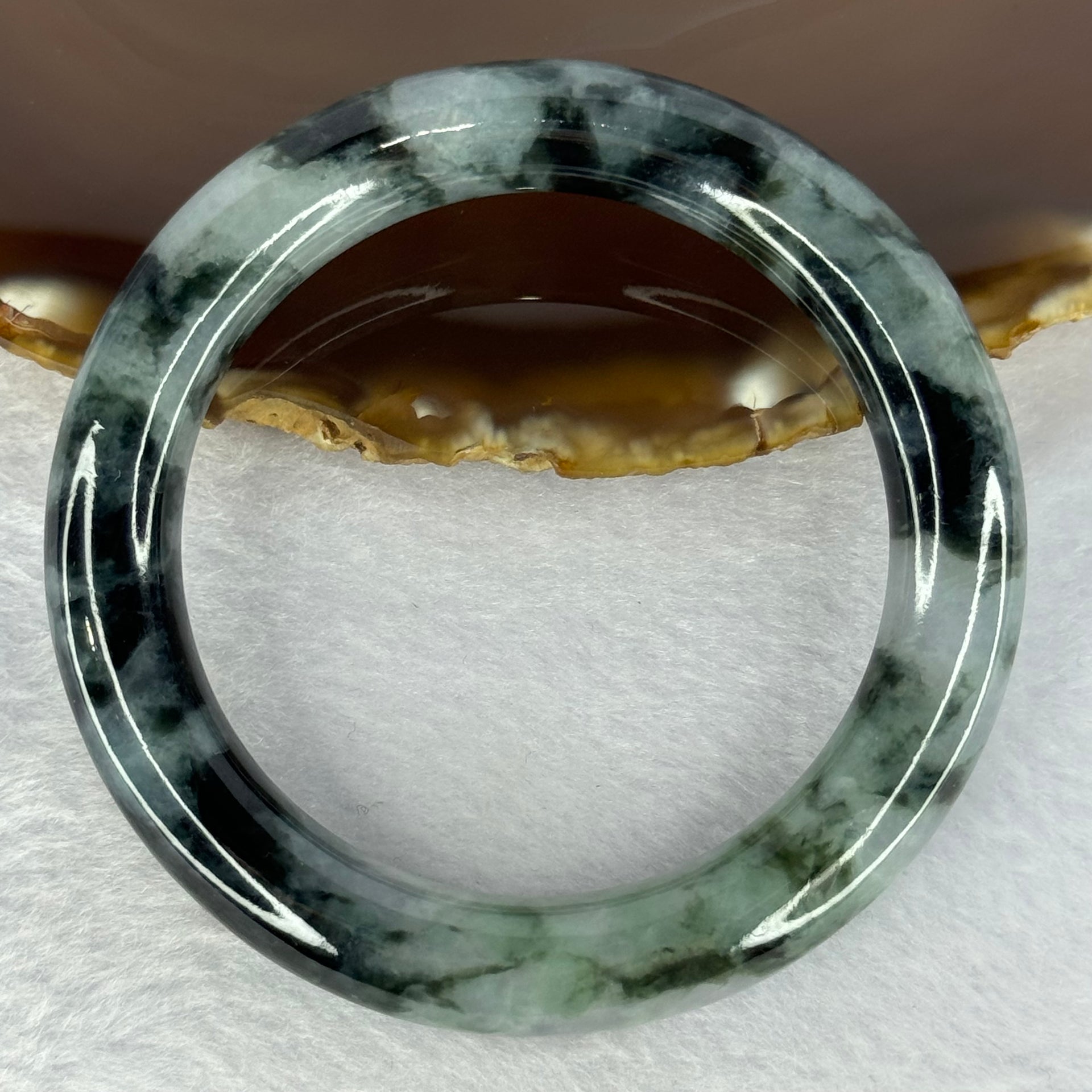 Type A Green Lavender with Moss and Emerald Green Jadeite Bangle Internal Diameter 55.3mm 62.04g 11.0 by 10.6mm (Very Slight Internal Line) - Huangs Jadeite and Jewelry Pte Ltd