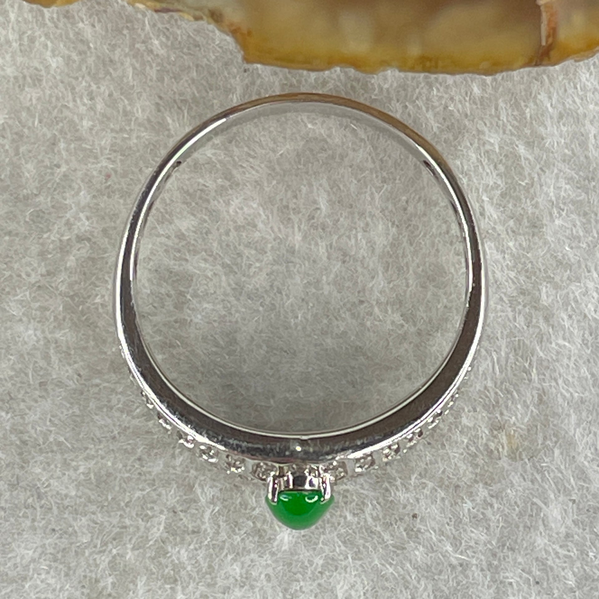 Type A Natural Light Apple Green Jadeite on 18K White Gold and Diamond Ring 2.73g 5.1 by 3.6 by 2.5mm US 7.4 HK 16.4 - Huangs Jadeite and Jewelry Pte Ltd