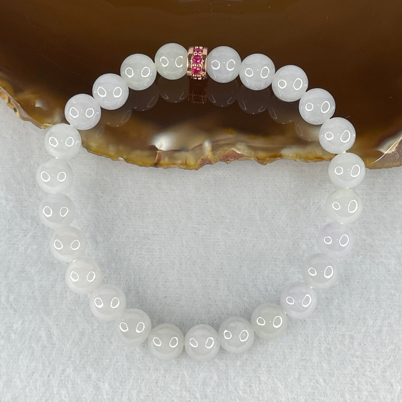 Natural Type A Faint Lavender Jadeite Bracelet | 14.5cm Petite 7.0mm Round Genuine Lavender Jade Bead Serenity Strand (15.56g, 25 Beads)