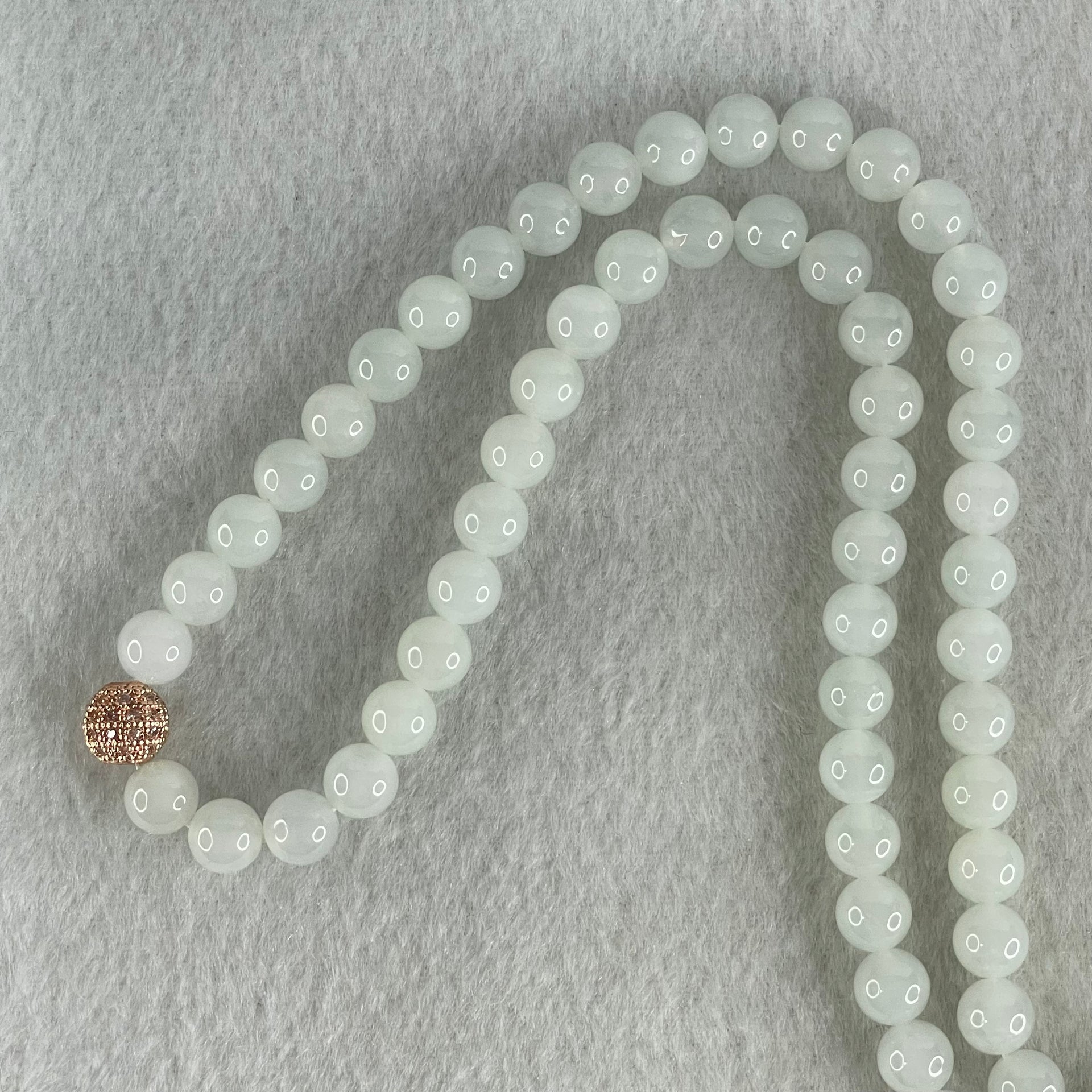Type A White to Faint Blue Jadeite Beads Necklace 60.70g 66cm 7.1mm 98 Beads - Huangs Jadeite and Jewelry Pte Ltd