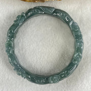 Type A Blueish Green Jadeite with Flowers Bangle 45.62g Inner Diameter 57.2mm 13.8 by 8.0mm - Huangs Jadeite and Jewelry Pte Ltd
