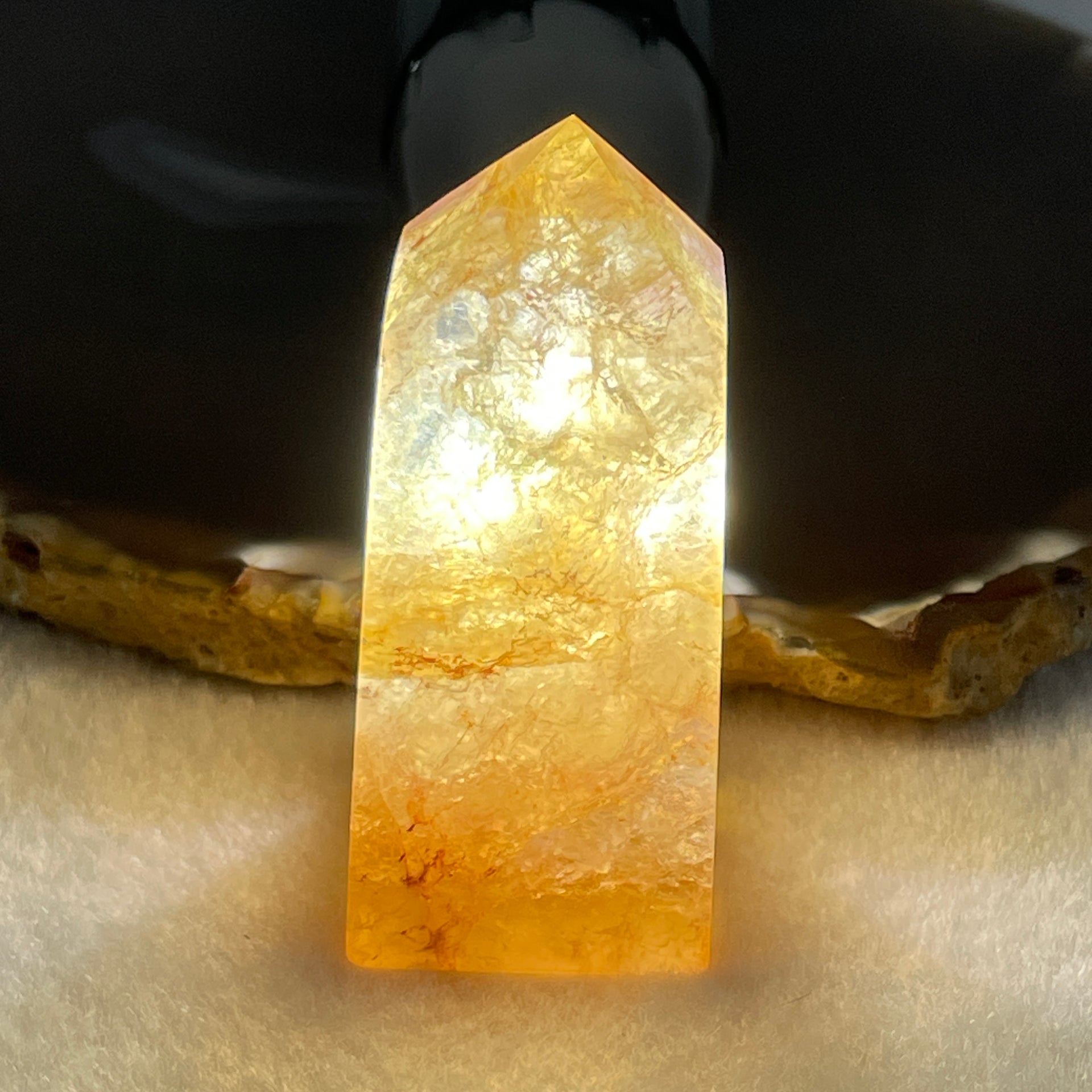 Natural Orange Ferruginous Quartz Crystal Tower Display 72.37g 24.1 by 23.2 by 56.0mm - Huangs Jadeite and Jewelry Pte Ltd