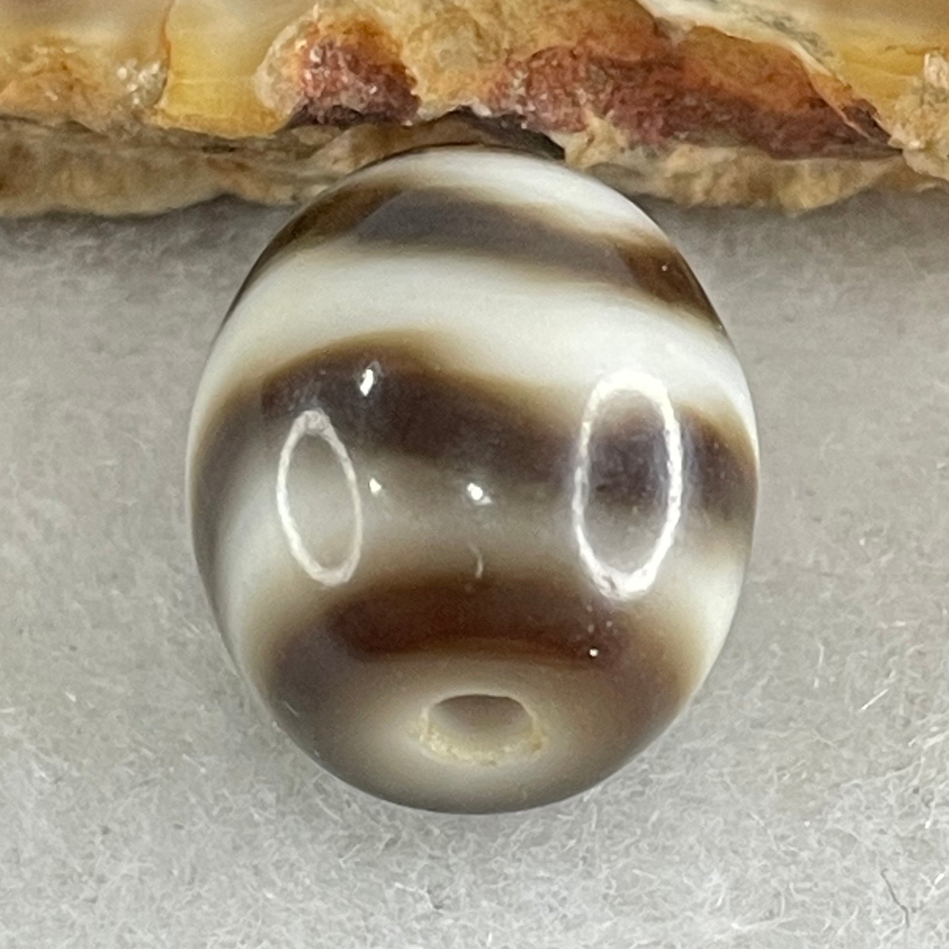 Natural Powerful Tibetan Old Oily Agate Water Wave Daluo Amulet (Tian Zhu) Dzi Bead 2.74g 13.6 by 12.0mm - Huangs Jadeite and Jewelry Pte Ltd