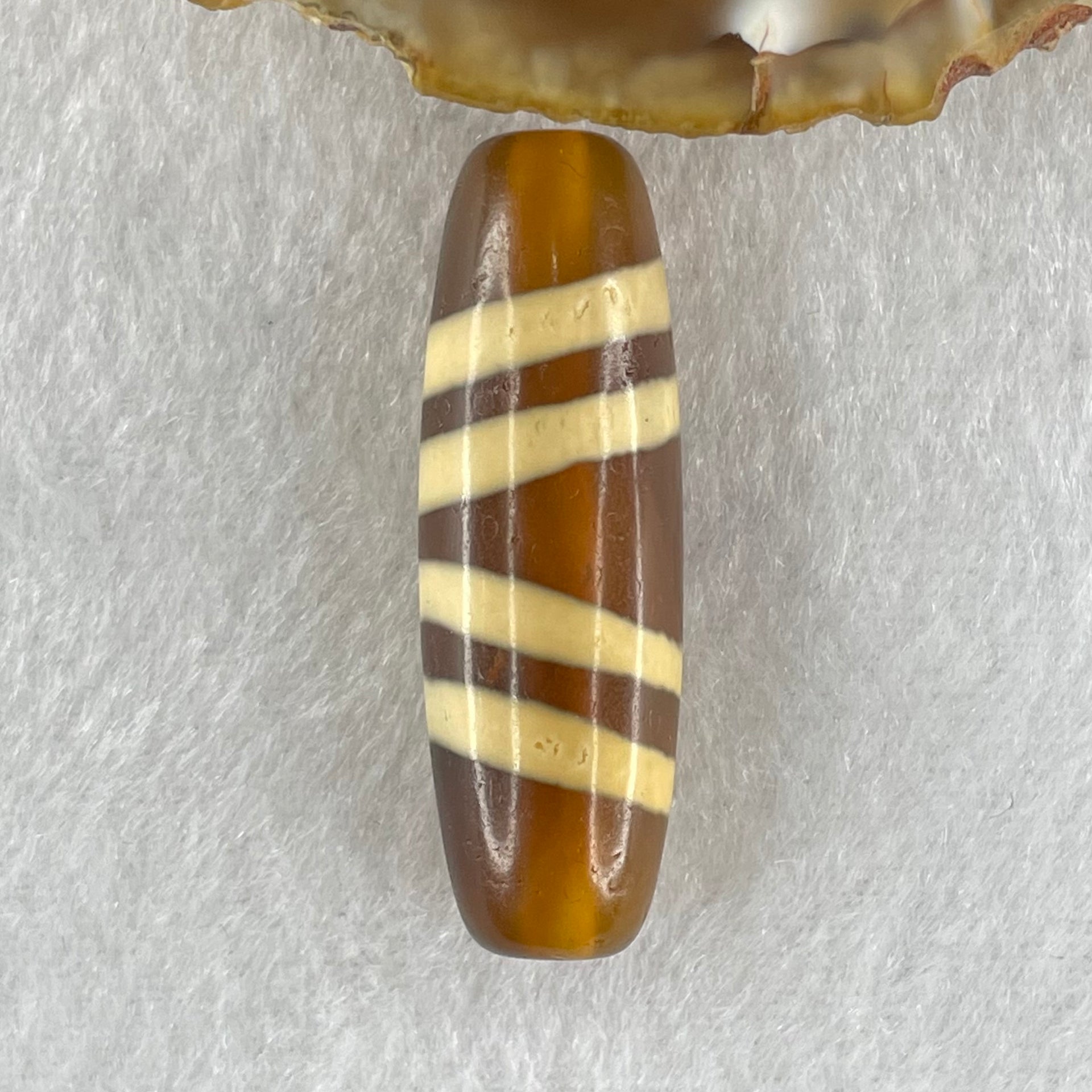 Natural Powerful Tibetan Old Oily Yellowish Brown with Yellowish White Agate 4 Lines Bead Heavenly Master (Tian Zhu) 9.39g 38.7 by 12.5mm - Huangs Jadeite and Jewelry Pte Ltd