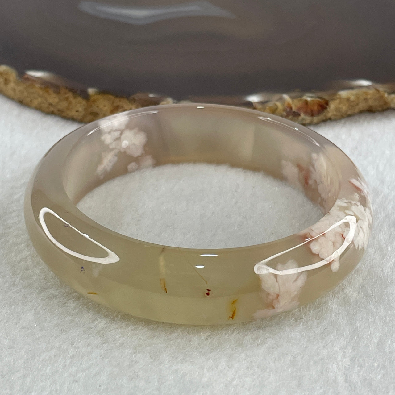 Natural Faint Yellow with Faint Lavender Flower Agate Bangle 56.68g Internal Diameter 59.2mm 15.8 by 8.9mm (Perfect) - Huangs Jadeite and Jewelry Pte Ltd