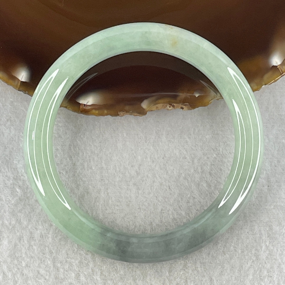 Certified Natural Type A Jelly Light Green & Wuji Grey Jadeite Full Round Bangle | (39.83g | 54.6mm Inner Diameter | 8.6mm x 8.7mm | Very Very Slight External Line | Synergy, "Wuji" Spatial Shield & Feng Shui Wealth Guard Anchor) - Huangs Jadeite and Jewelry Pte Ltd