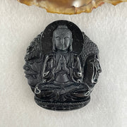 Type A Opaque Black Omphacite Jadeite Good Vs Evil Amitabha Buddha Pendant Dog and Boar Pig Zodiac Guardian 45.89g 49.6 by 43.7 by 12.5mm - Huangs Jadeite and Jewelry Pte Ltd