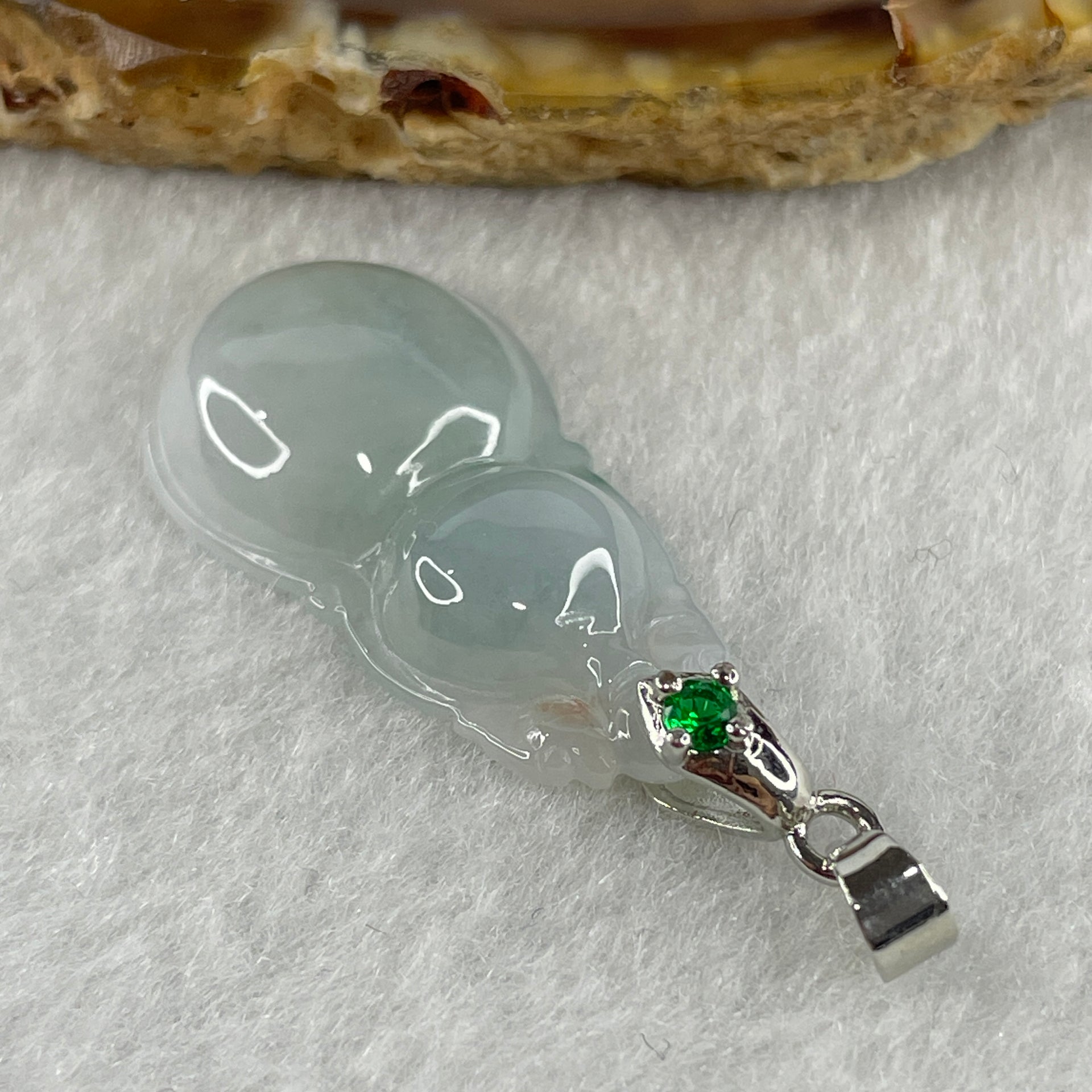 Natural Type A Semi Icy Lavender Jadeite Calabash Hulu Pendant in Stainless Steel Clasp 3.37g 29.3 by 15.6 by 5.1mm - Huangs Jadeite and Jewelry Pte Ltd