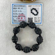 Type A Opaque Black Omphacite Jadeite Eighteen Arhats or 18 Luohans  十八羅漢 Head Beads Bracelet 101.90g 16cm 19.9mm 9 Beads - Huangs Jadeite and Jewelry Pte Ltd
